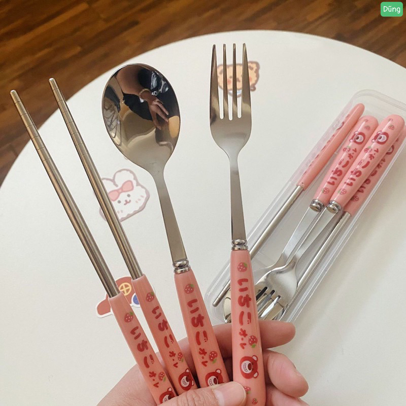 Combo 3 món thìa, dĩa, đũa cá nhân inox hình hoạt hình kuromi..i