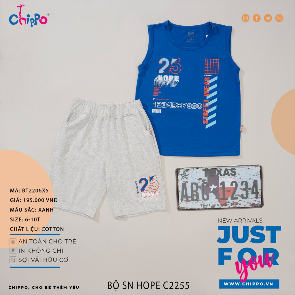 Ảnh Set bộ hè Ba Lỗ Chippo chất liệu 100% Cotton mặc ở nhà cho bé Trai từ 6 đến 10 Tuổi (22-33Kg) 2