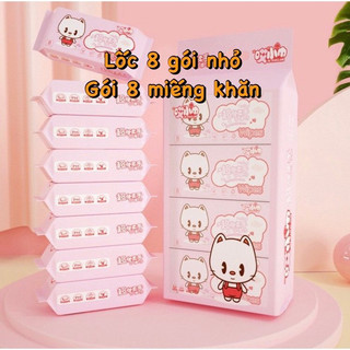 Khăn giấy ướt mini bỏ túi tiện lợi, giấy ướt mini bịch 8 gói nhỏ 64 khăn
