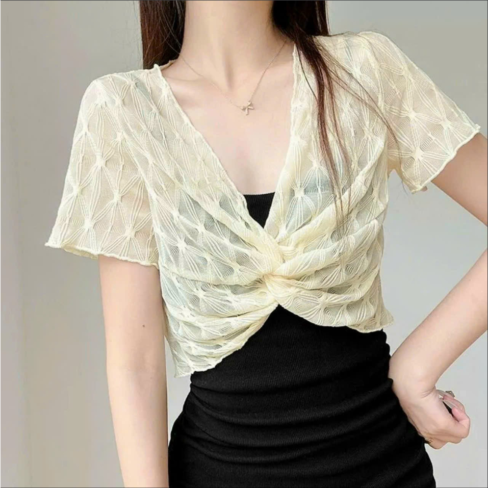 Áo Khoác Len Lưới mỏng phong cách Hàn quốc cardigan dáng ngắn mã 002 | BigBuy360 - bigbuy360.vn