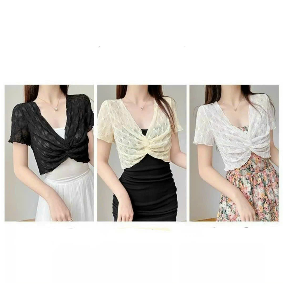 Áo Khoác Len Lưới mỏng phong cách Hàn quốc cardigan dáng ngắn mã 002 | BigBuy360 - bigbuy360.vn