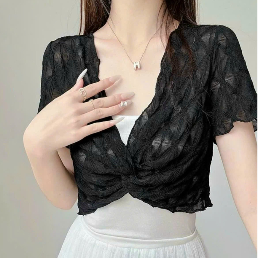 Áo Khoác Len Lưới mỏng phong cách Hàn quốc cardigan dáng ngắn mã 002 | BigBuy360 - bigbuy360.vn
