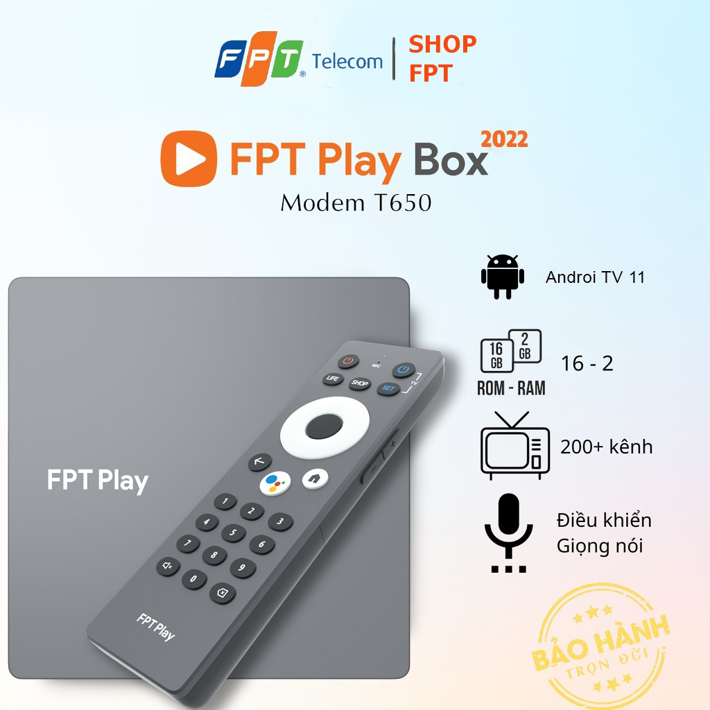 FPT PLAY BOX 2023 FPT TELECOM Mode 650 Android TV + 4K RAM 2GB Tích Hợp Điều Khiển Giọng Nói Từ Xa. 