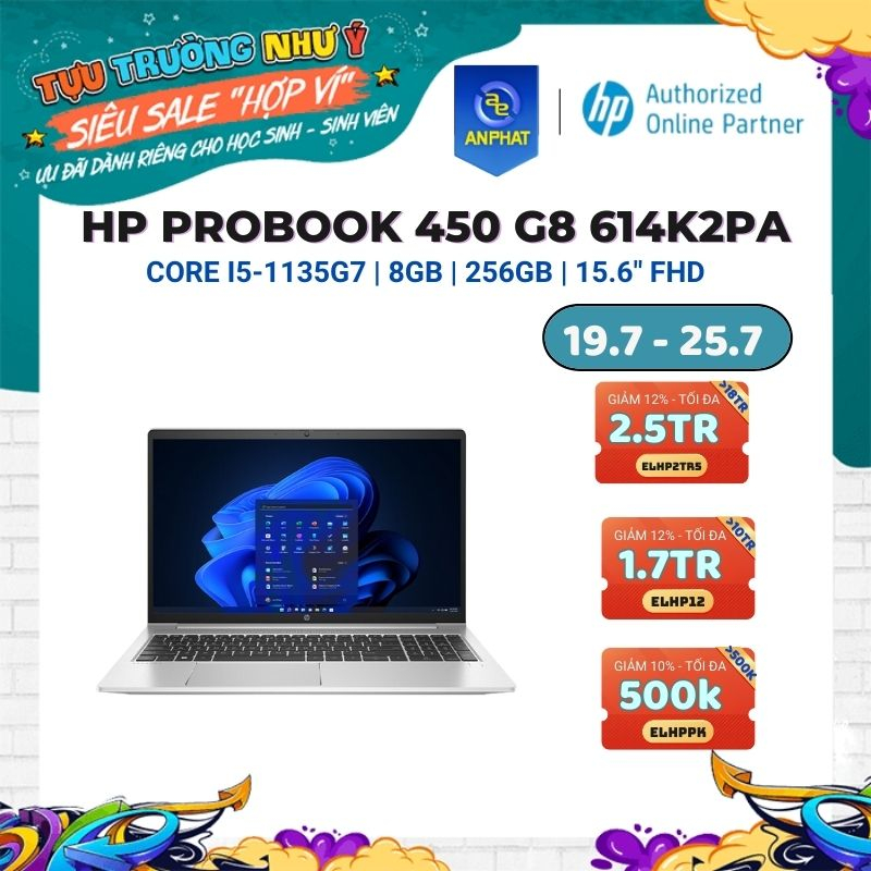 [Mã ELHP2TR5 giảm 12% đơn 18TR] Laptop HP Probook 450 G8 614K2PA Core™ i5-1135G7