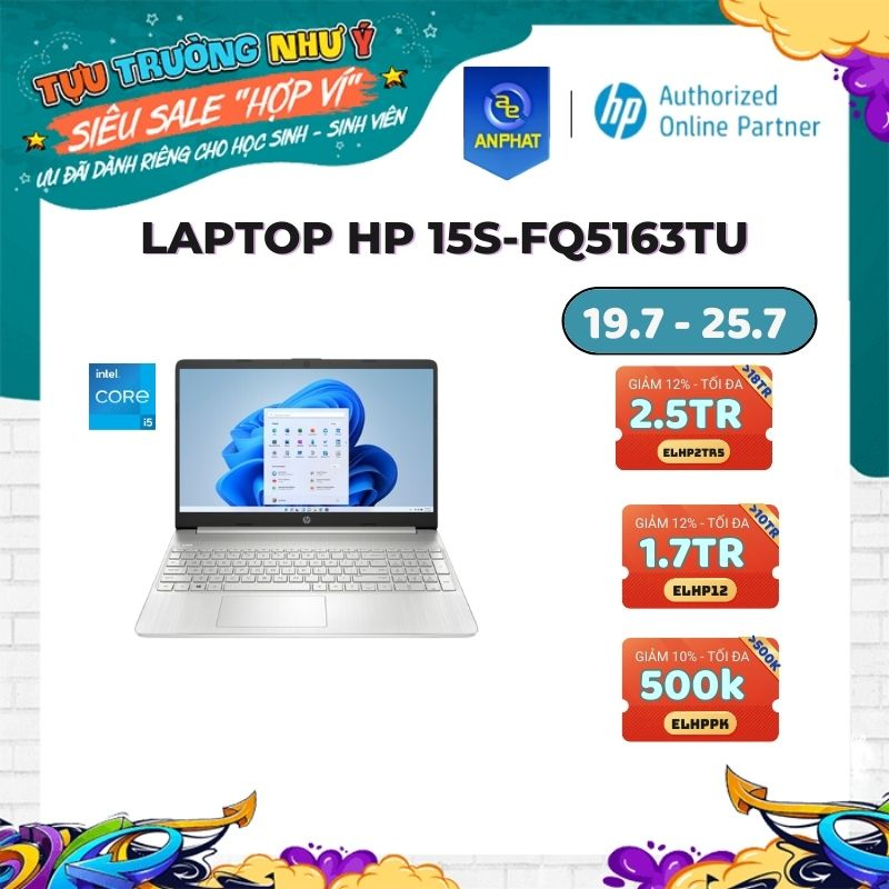 [Mã ELHP12 giảm 12% đơn 10TR] Laptop HP 15s-fq5163TU (™ i5-1235U 8G 256G 15.6 inch FHD Win11)