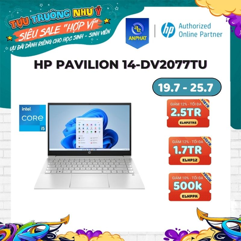 [Mã ELHP12 giảm 12% đơn 10TR] Laptop HP Pavilion 14-dv2077TU (Core i5-1235U | 14