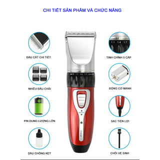 Tông đơ máy cắt hớt tóc nam pin sạc cầm tay đa năng chuyên nghiệp Jichen, an toàn chuyên dụng.