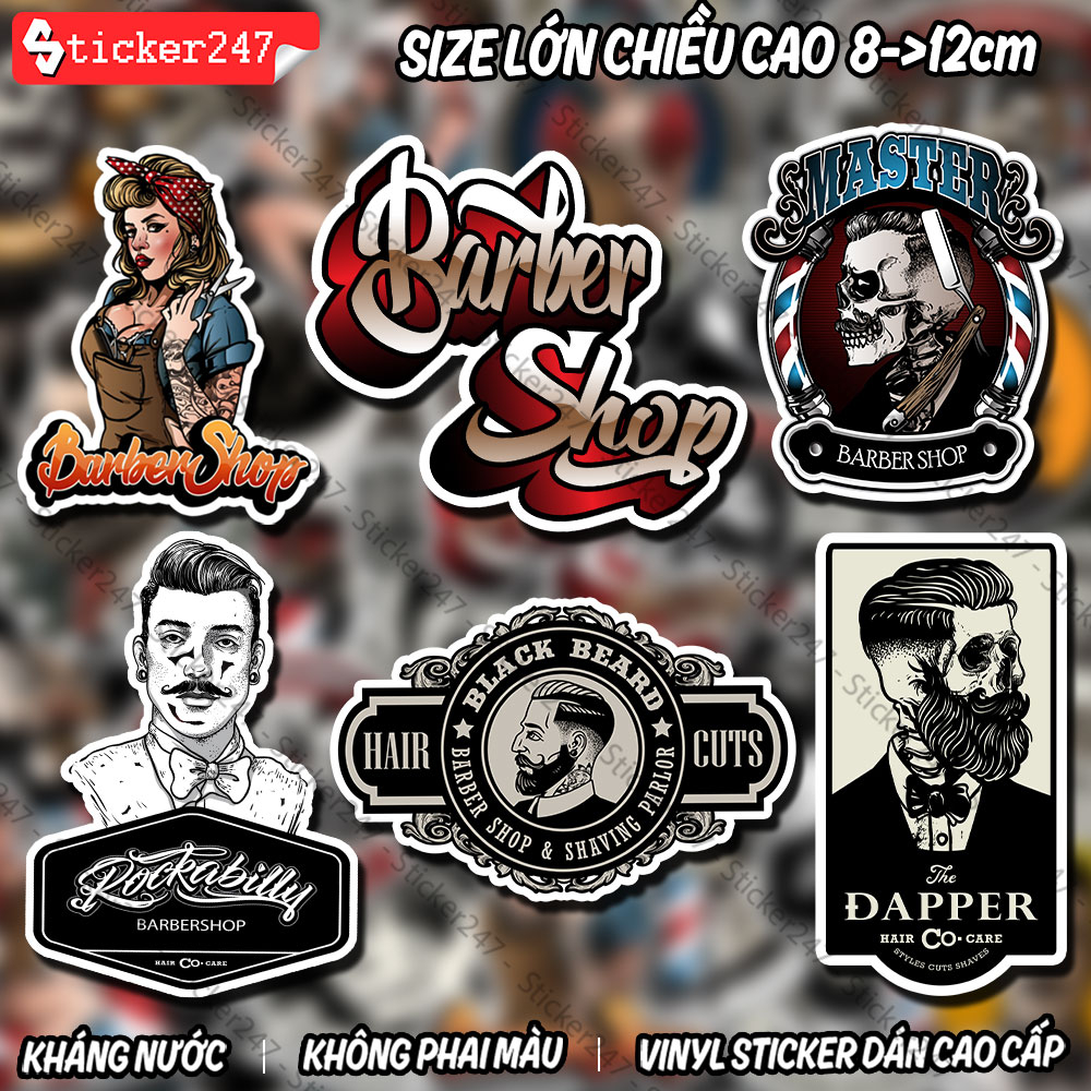 Sticker Barber Shop Size Lớn 8-11cm 🌈𝑭𝒓𝒆𝒆𝒔𝒉𝒊𝒑 Sticker Barbershop Chống ...