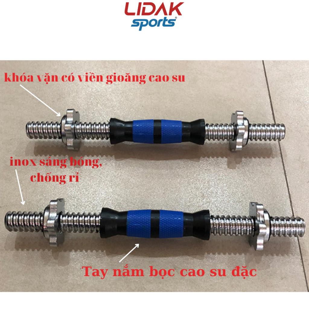 Ảnh Đòn tạ tay inox dài 35cm tay nắm bọc cao su , thanh đòn tạ đơn inox cao cấp nhập khẩu - LIDAK SPORT 2
