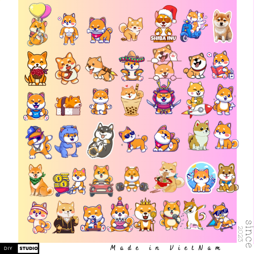 100 Sticker Shiba chó chống nước sticker dán laptop, điện thoại, đàn guitar, mũ bảo hiểm, vali
