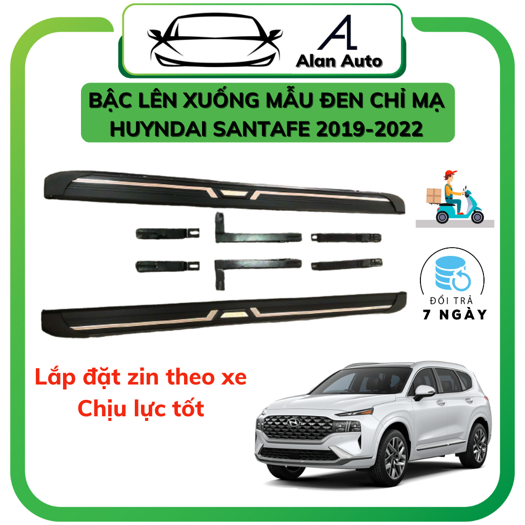 Bậc lên xuống xe Huyndai Santafe 2019-2025, Bậc dẫm mẫu đen đúc chỉ inox cao cấp