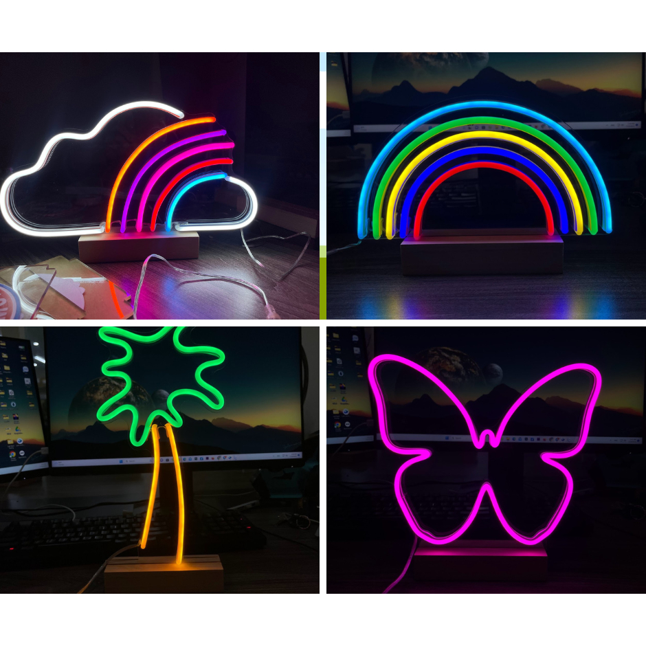 Đèn trang trí Led Neon Để Bàn Đế Gỗ Sang Trọng [kèm quà tặng] , đèn decor, đèn trang trí phòng ngủ [28 cm]