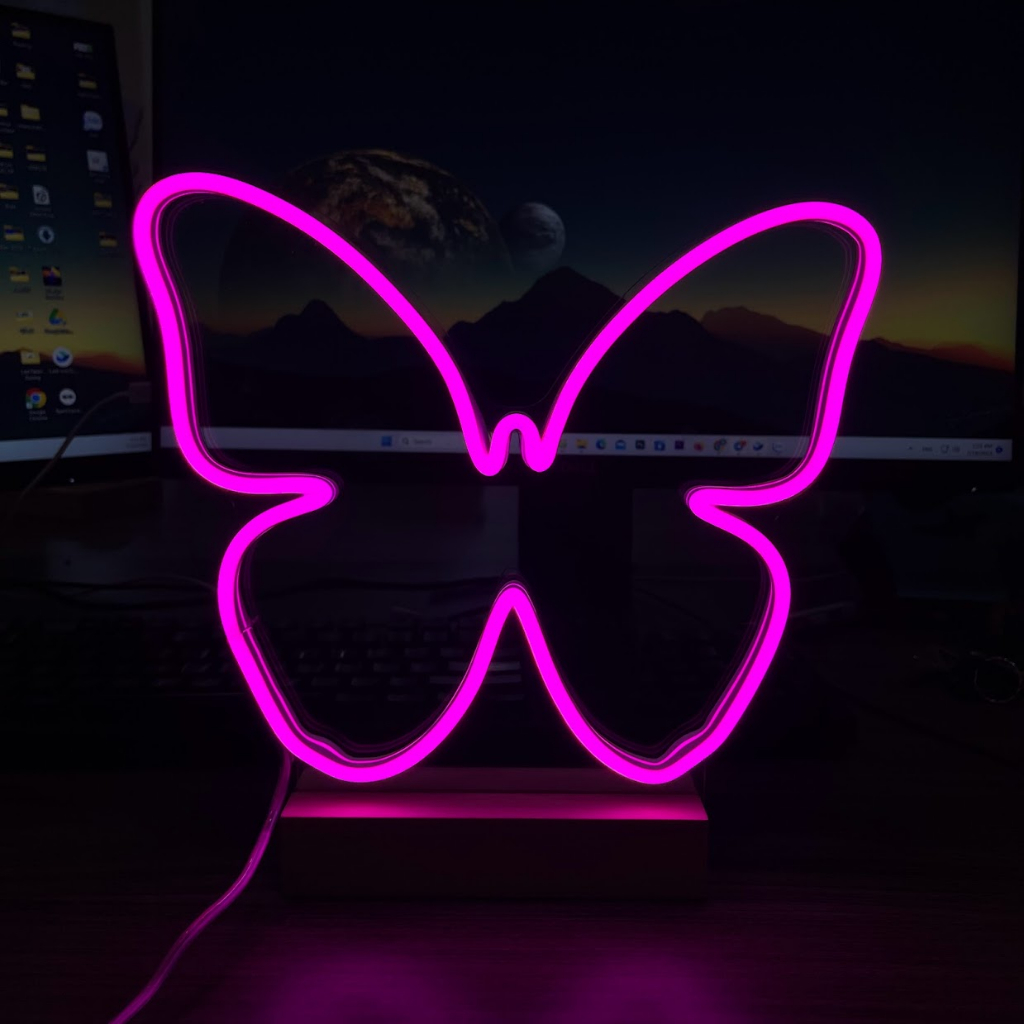 Đèn trang trí Led Neon Để Bàn Đế Gỗ Sang Trọng [kèm quà tặng] , đèn decor, đèn trang trí phòng ngủ [28 cm]