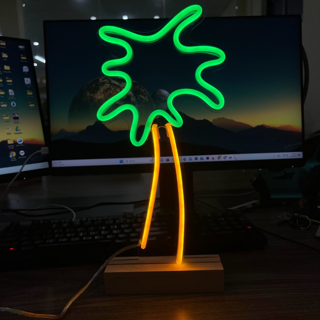 Đèn trang trí Led Neon Để Bàn Đế Gỗ Sang Trọng [kèm quà tặng] , đèn decor, đèn trang trí phòng ngủ [28 cm]