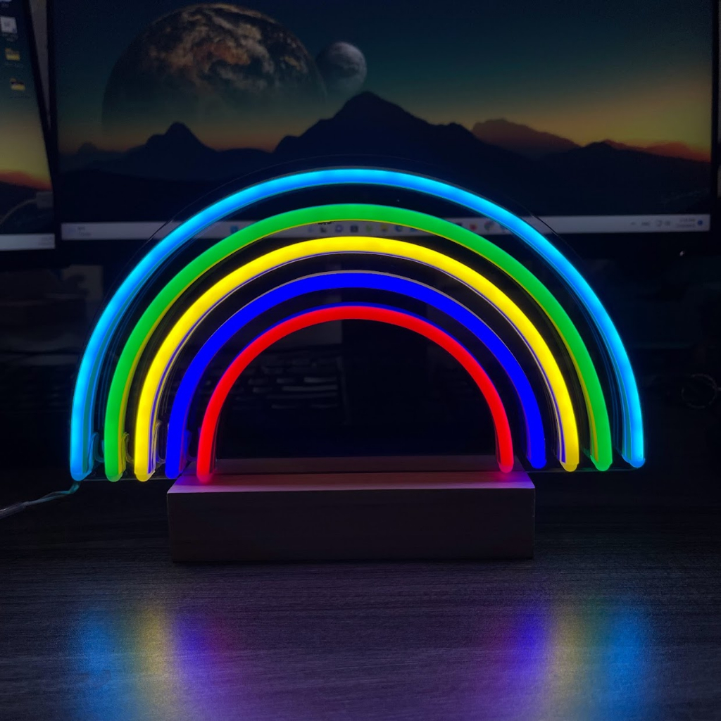 Đèn trang trí Led Neon Để Bàn Đế Gỗ Sang Trọng [kèm quà tặng] , đèn decor, đèn trang trí phòng ngủ [28 cm]