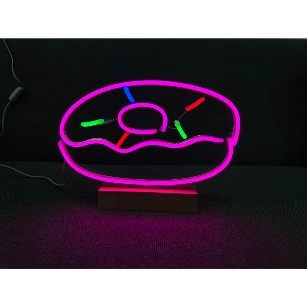 Đèn trang trí Led Neon Để Bàn Đế Gỗ Sang Trọng [kèm quà tặng] , đèn decor, đèn trang trí phòng ngủ [28 cm]