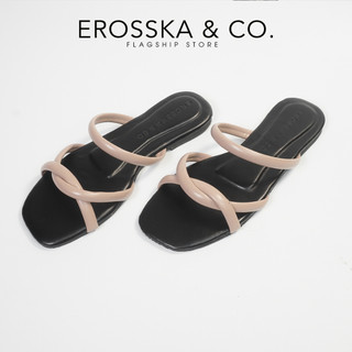 [Xả Kho] - Dép nữ thời trang đế bằng Erosska quai mảnh đan chéo đế bệt màu kem - DE069