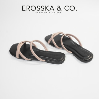 [Xả Kho] - Dép nữ thời trang đế bằng Erosska quai mảnh đan chéo đế bệt màu kem - DE069