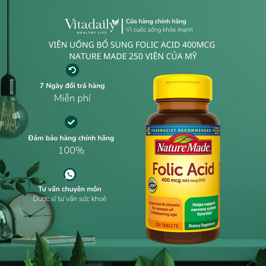 VIÊN UỐNG BỔ SUNG FOLIC ACID 400MCG NATURE MADE 250 VIÊN CỦA MỸ ...