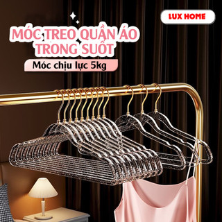 Combo 10 móc treo quần áo trong suốt, mắc quần áo kim tuyến chống trượt xoay 360 độ đa năng LUXHOME
