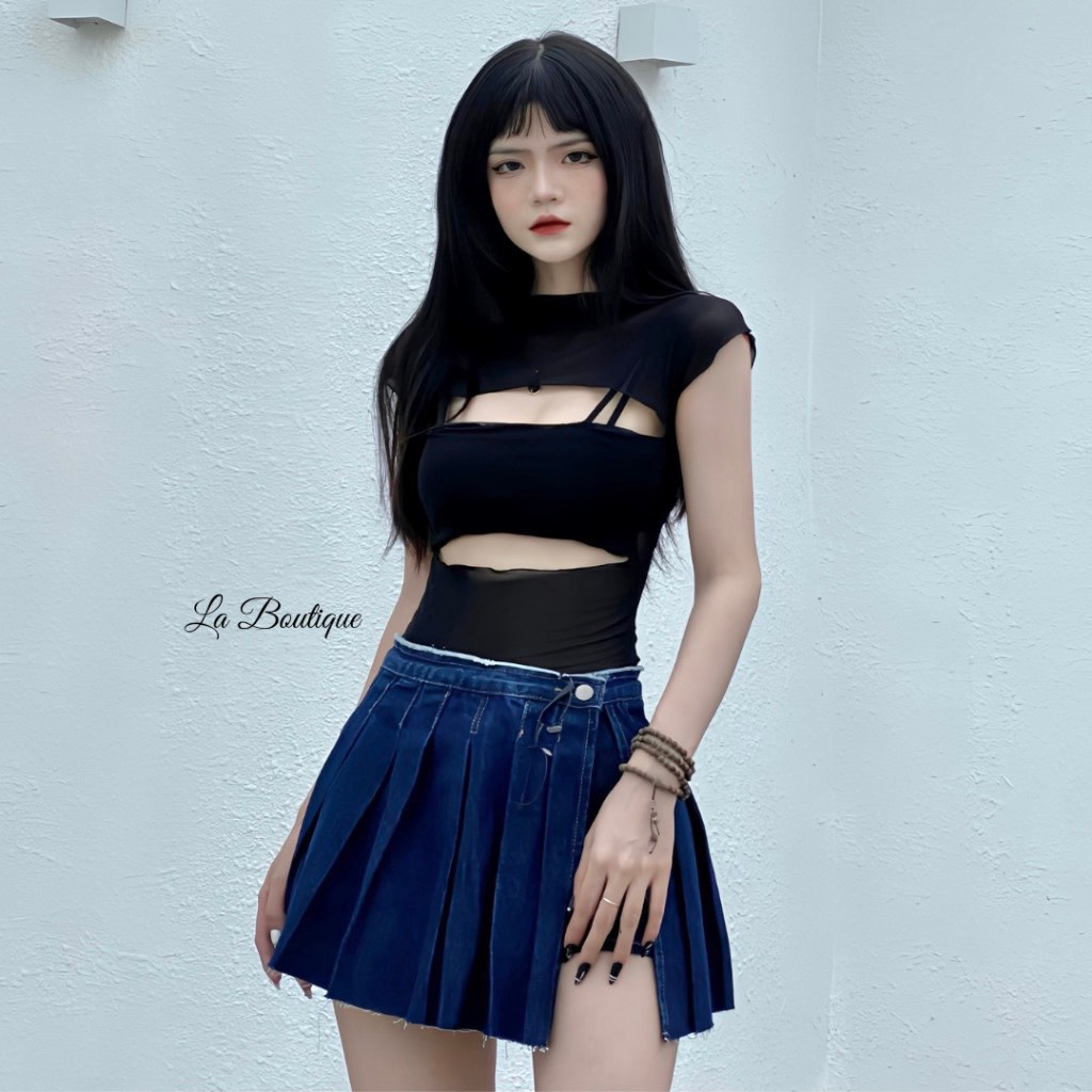 Áo lưới kiểu cut out 3 mảnh La Boutique sexy cá tính