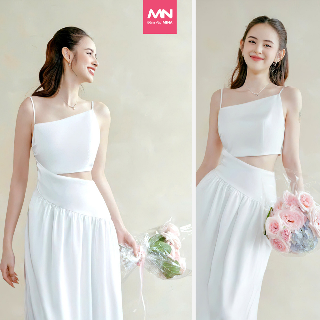 Đầm 2 dây dáng xoè midi thương hiệu Đầm Váy Mina quyến rũ chất liệu Cotton – MN225