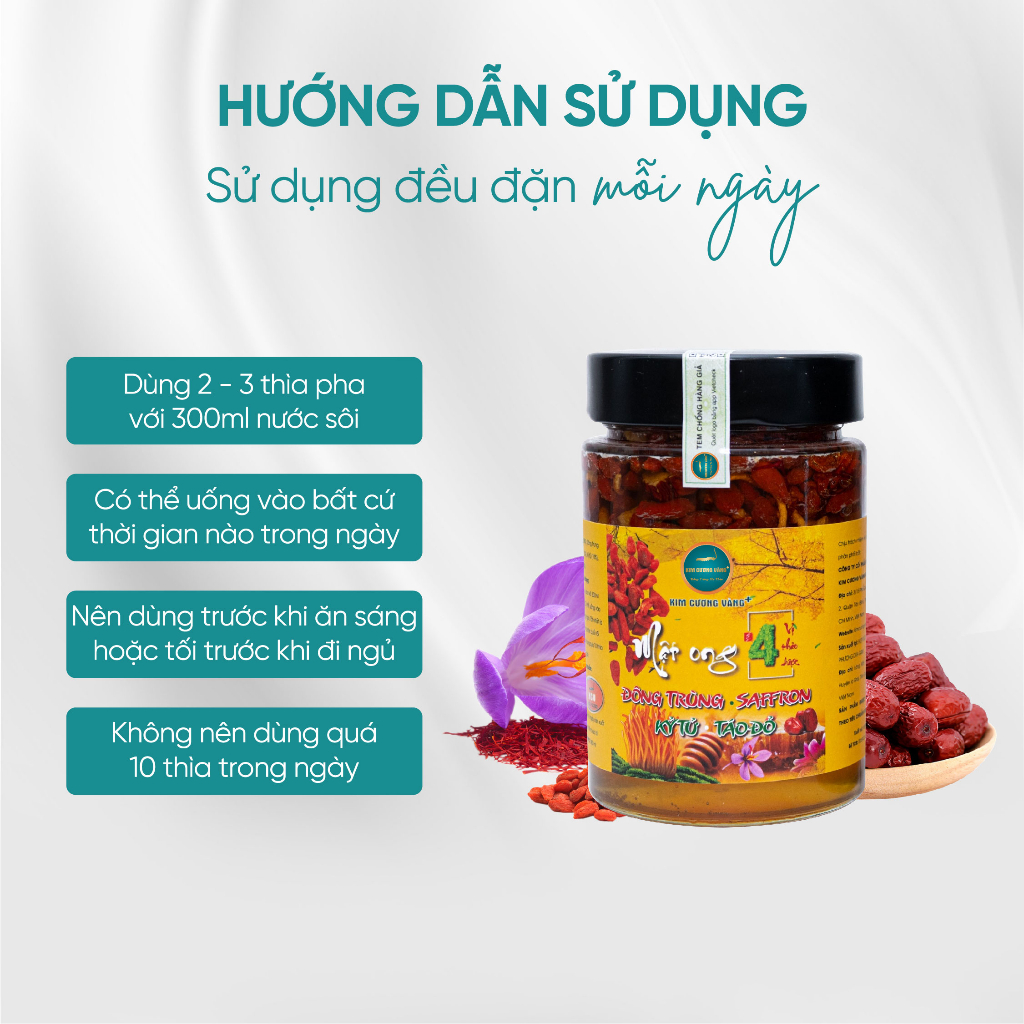 Ảnh Mật Ong Đông Trùng Hạ Thảo Táo Đỏ Kỷ Tử Saffron Kim Cương Vàng - Dưỡng Da, An Thần, Tăng Cường Sức Khỏe (380ml/Hộp) 3