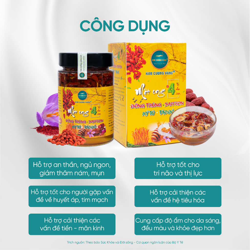 Ảnh Mật Ong Đông Trùng Hạ Thảo Táo Đỏ Kỷ Tử Saffron Kim Cương Vàng - Dưỡng Da, An Thần, Tăng Cường Sức Khỏe (380ml/Hộp) 2