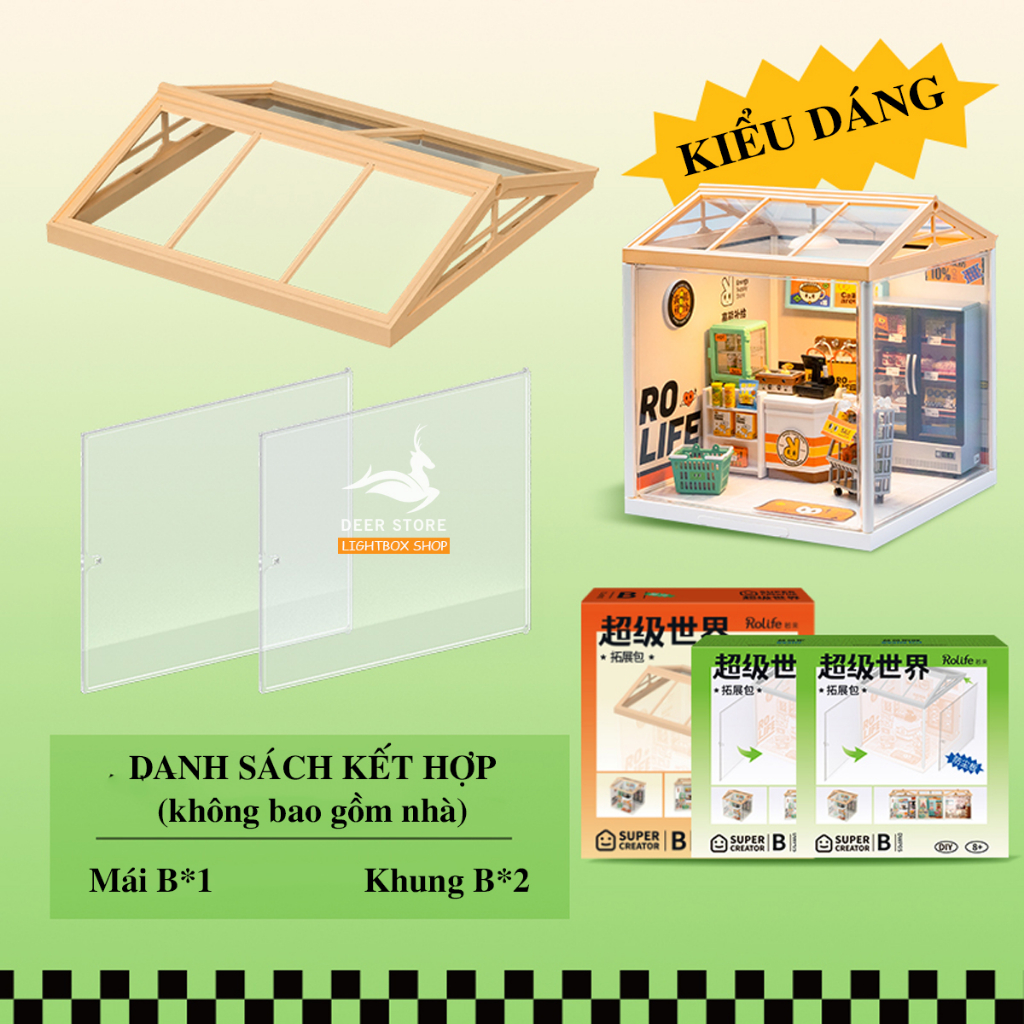 Mái Nhà và Khung che bụi của Nhà búp bê Rolife Super Creator Plastic DIY Miniature House