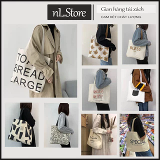 Túi tote vải canvas unisex có khóa kéo vải dày loại cao cấp đựng đồ đi làm đi học nL.Store T06