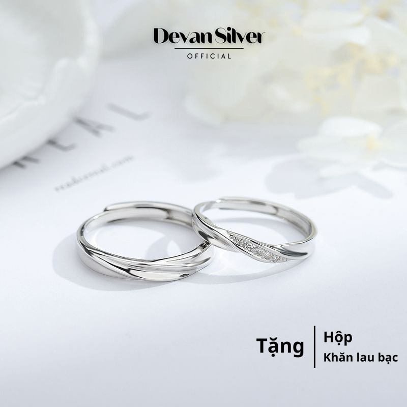 Nhẫn đôi bạc nam nữ Devan, nhẫn bạc đôi freesize, nhẫn bạc đính đá cao cấp sang trọng.