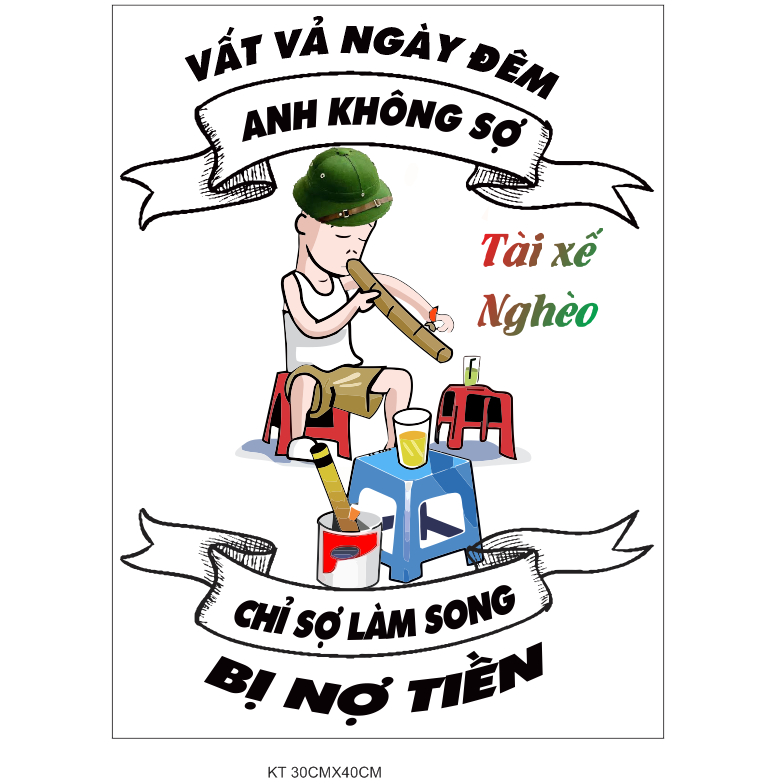 Cặp tem decal tễu kèm chữ tài xế nghèo, kệ sao phải vội, cứ từ từ, nhà bao việc