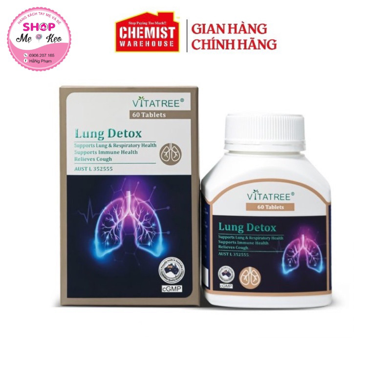 [Mẫu mới + Date 2028] Viên uống Bổ phổi, thải độc phổi Vitatree lung detox 60 viên của Úc