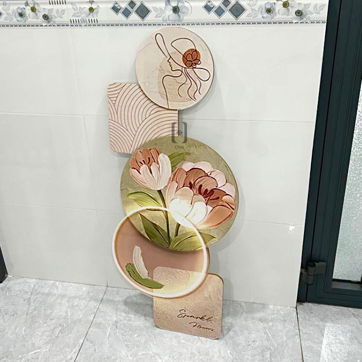Tranh Đèn LED Cắt 3D Hoa Tulip Trang Trí Phòng Khách, Quán Tiệm Shop OHA Decor