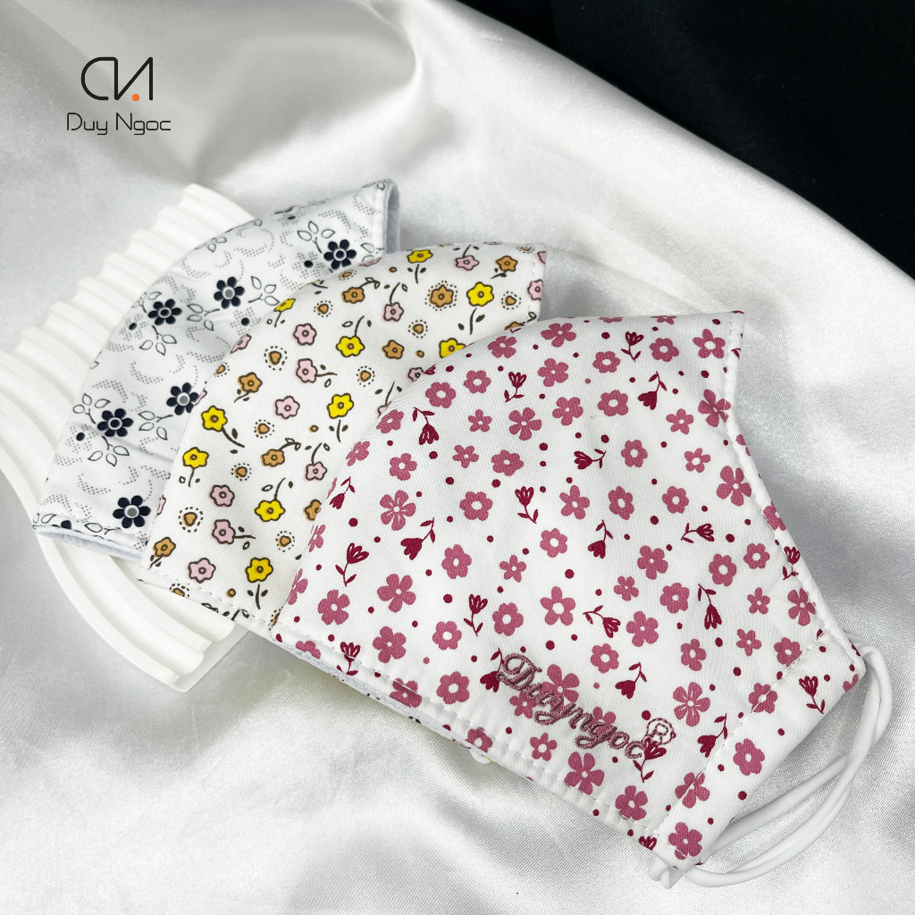 Khẩu trang vải 3 lớp cotton Hoa nhí Duy Ngọc kiểu truyền thống - chống tia uv, thoải mái khi đeo, tái sử dụng (5182)
