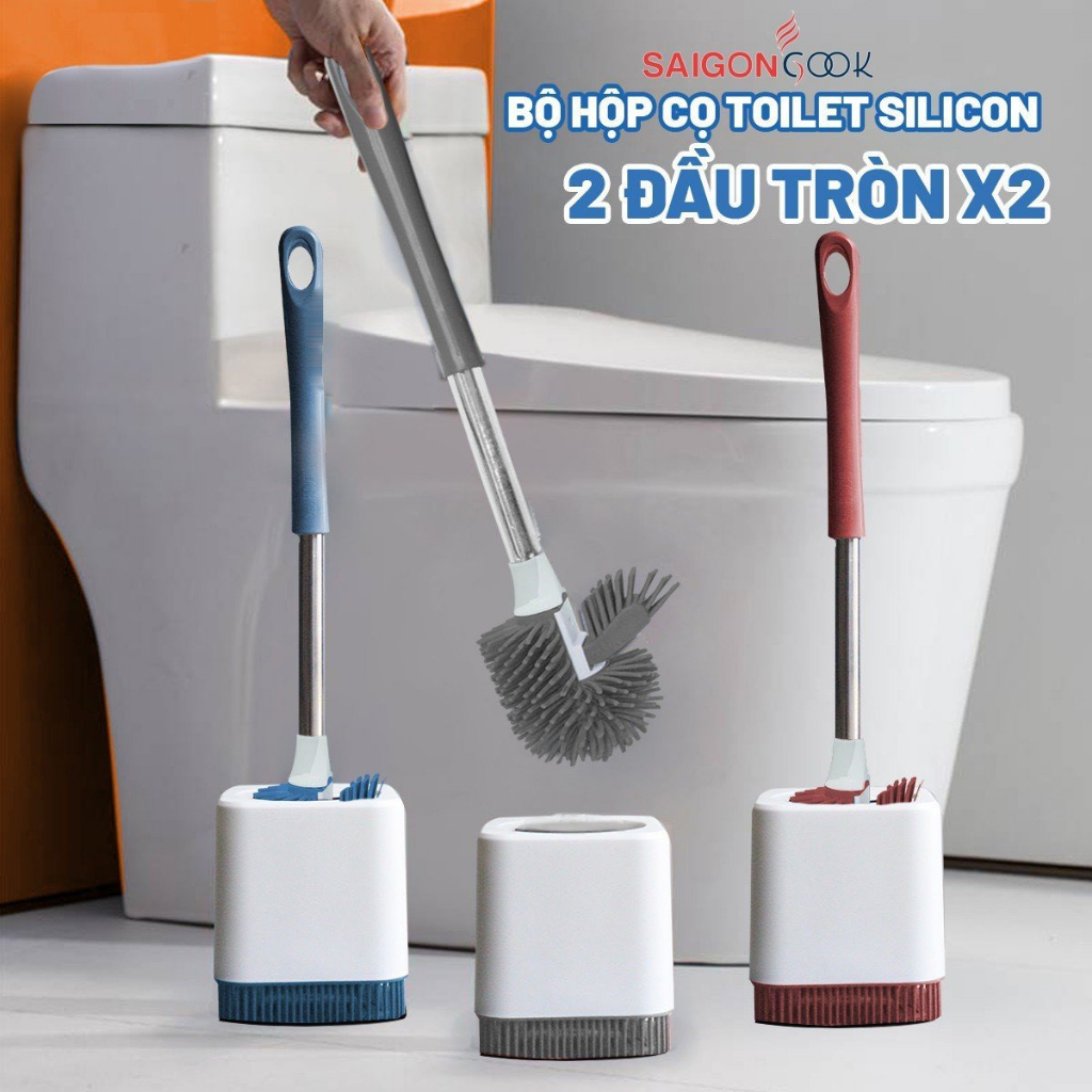 Bộ hộp cọ Toilet Silicon 2 đầu tròn X2, Cọ bồn cầu nhà vệ sinh ...