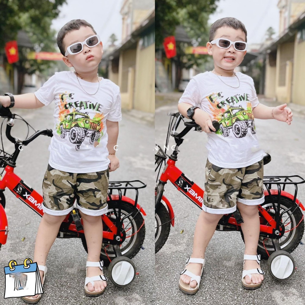 Bộ cotton 3 món bé trai KÈM MŨ rằn ri (8-17kg) | Shopee Việt Nam
