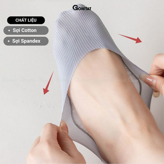 Tất vớ lười nữ GOMTAT chất liệu cotton trơn sọc gân, có đệm cao su chống tuột gót - BUB-KOL-1302