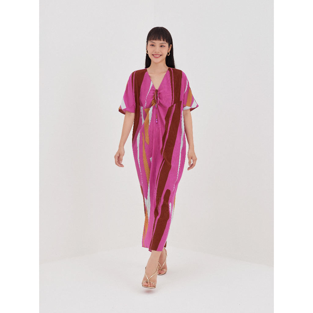 Đầm lụa dài thắt nơ Mauve Painted dress