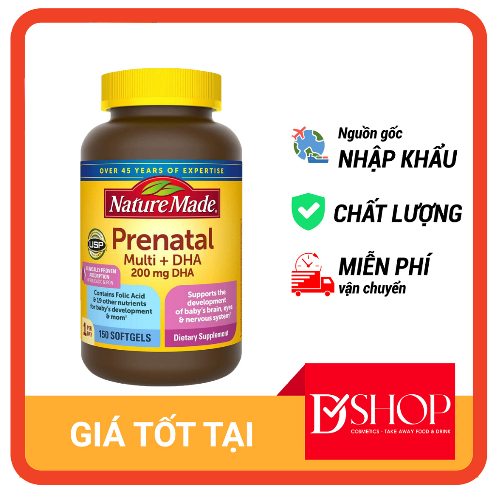 Viên uống bổ sung vitamin tổng hợp và DHA Nature made prenatal multi