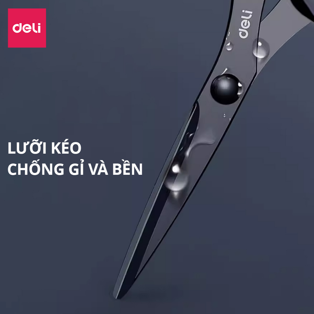 Kéo văn phòng, kéo thủ công 210mm Deli, lưỡi kéo sắc bén, chống gỉ -  Đen/Đỏ/Xanh - 1 chiếc