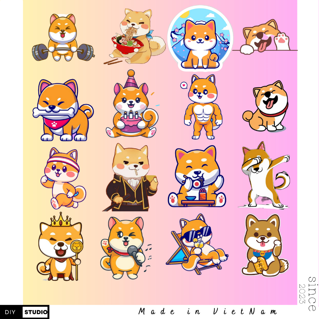 100 Sticker Shiba chó chống nước sticker dán laptop, điện thoại, đàn guitar, mũ bảo hiểm, vali