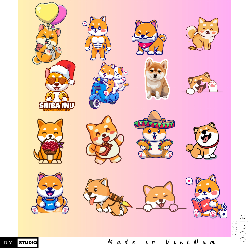 100 Sticker Shiba chó chống nước sticker dán laptop, điện thoại, đàn guitar, mũ bảo hiểm, vali