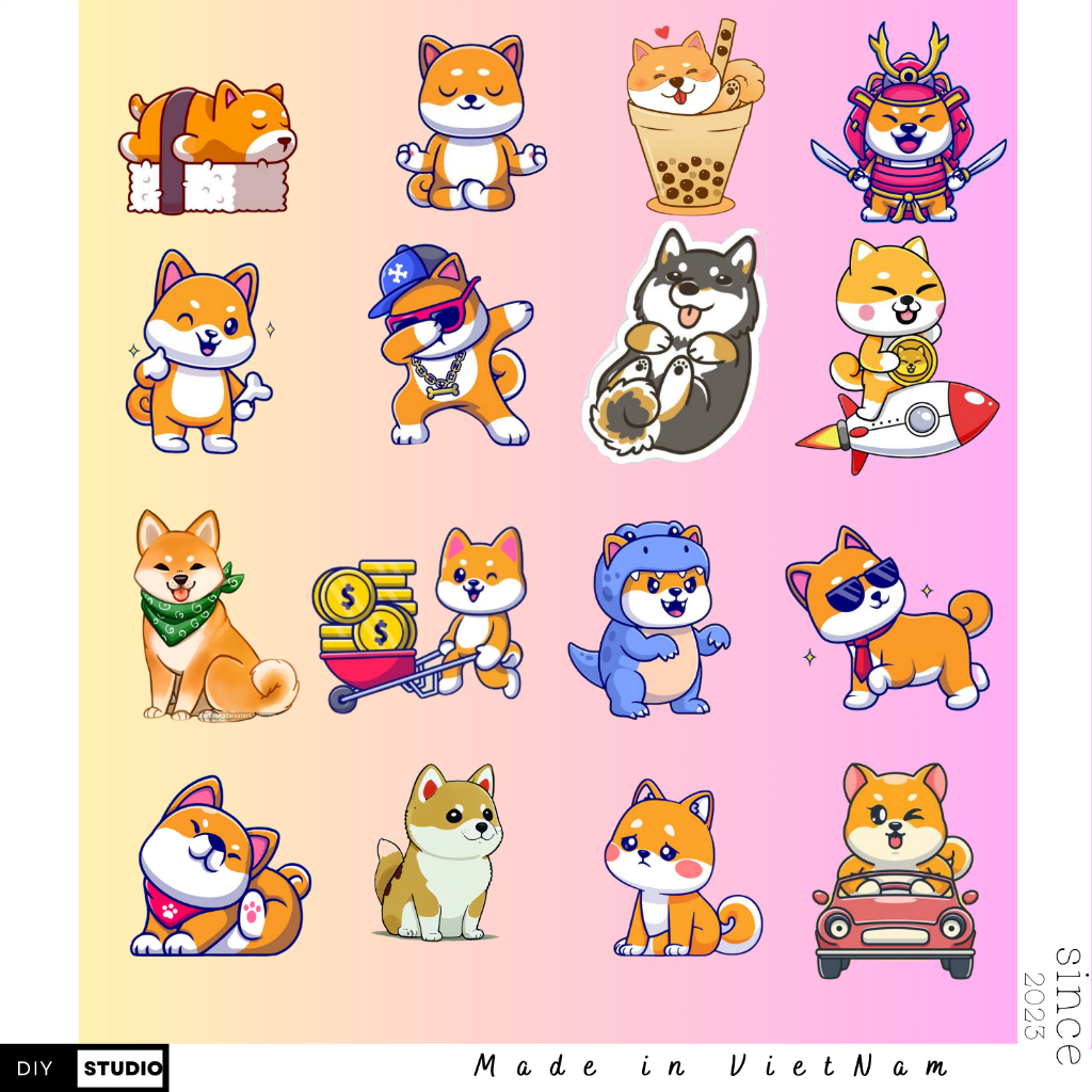 100 Sticker Shiba chó chống nước sticker dán laptop, điện thoại, đàn guitar, mũ bảo hiểm, vali