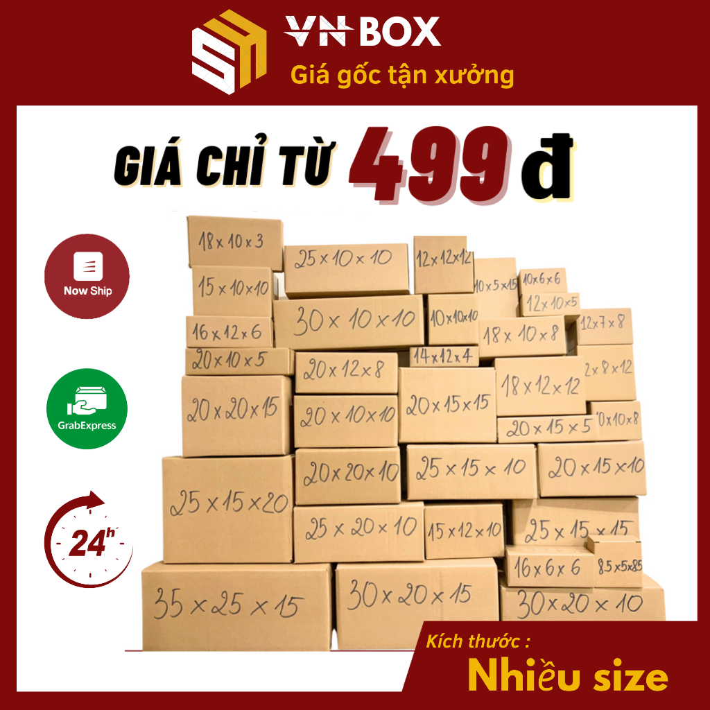 Combo 10 hộp carton đóng hàng nhiều kích thước hộp giấy ship cod to đựng mỹ phẩm, phụ kiện - VN Box
