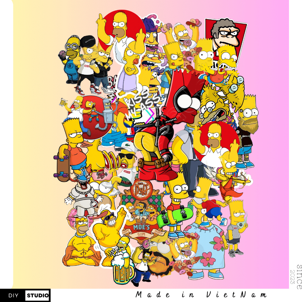 100 Nhãn Dán The Simpsons Sticker Hoạt Hình Gia Đình Simpson Chống Thấm Nước Trang Trí Mũ Bảo Hiểm, Ván Trượt, Xe, Sổ