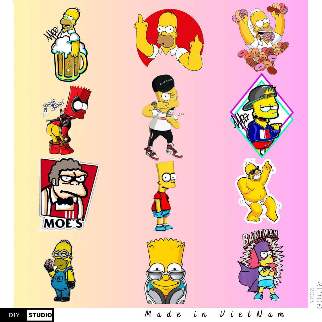 100 Nhãn Dán The Simpsons Sticker Hoạt Hình Gia Đình Simpson Chống Thấm Nước Trang Trí Mũ Bảo Hiểm, Ván Trượt, Xe, Sổ
