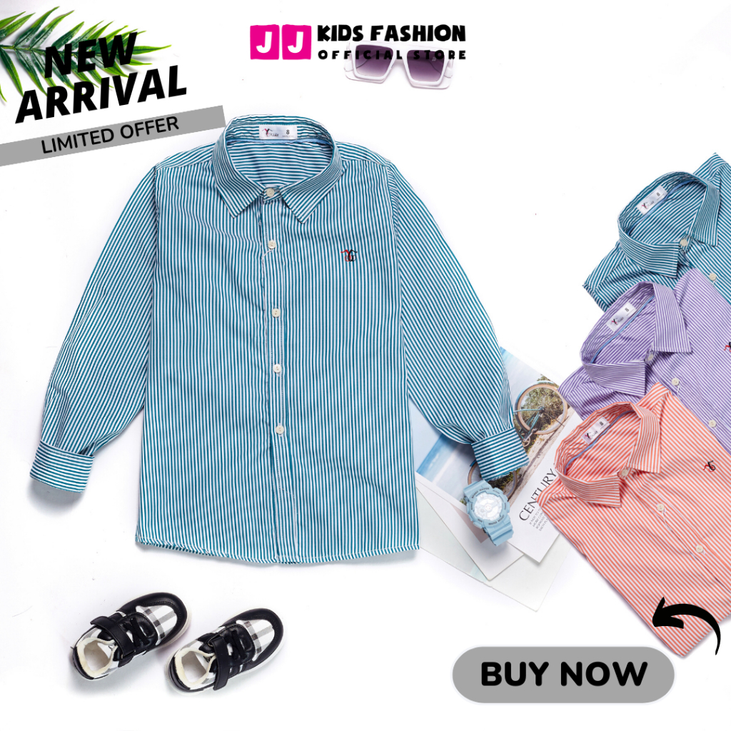 Áo sơ mi cho bé trai dài tay sọc nhẹ nhàng phong cách Hàn Quốc full size - JJ Kid