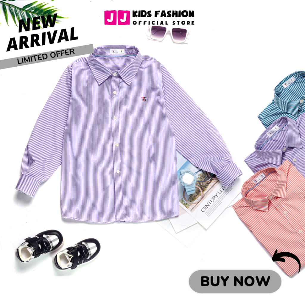 Áo sơ mi cho bé trai dài tay sọc nhẹ nhàng phong cách Hàn Quốc full size - JJ Kid