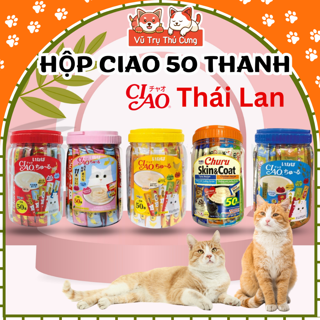 Súp thưởng Ciao Thái Lan cho Mèo, hộp 50 thanh đủ vị